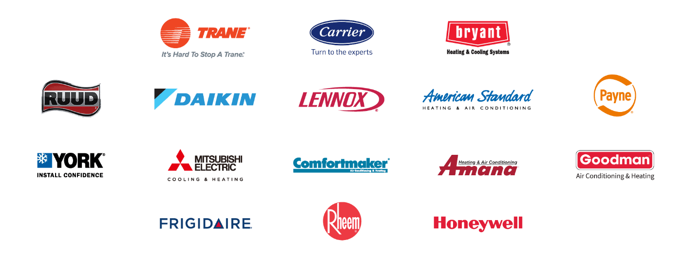 Collage of HVAC brand logos.